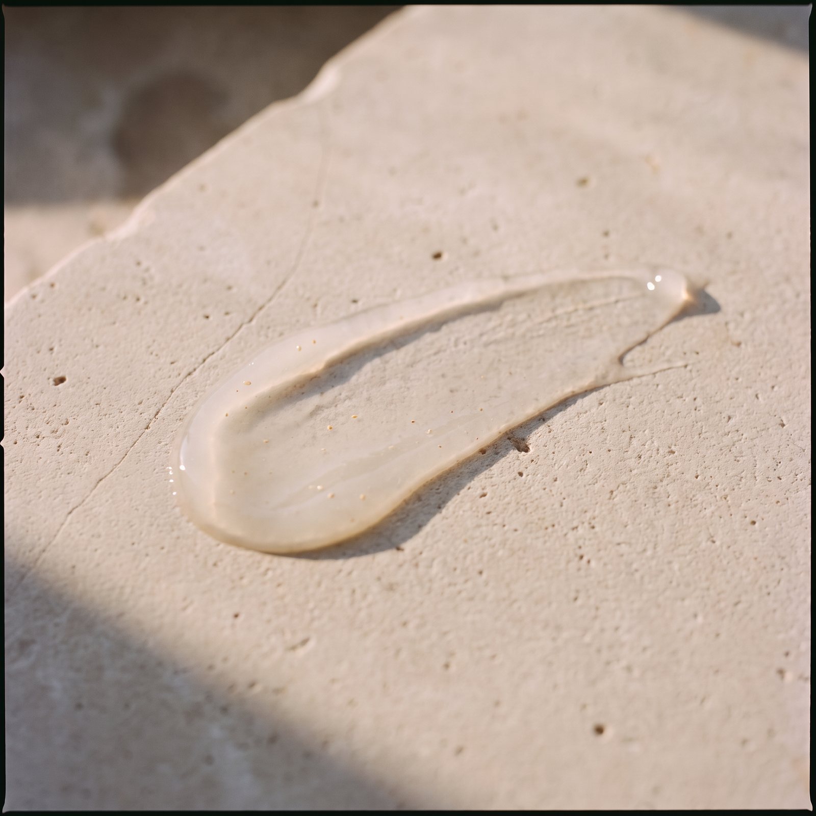 A thin smear of exfoliating gel on limestone